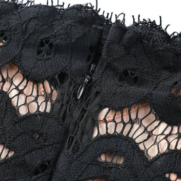 Black Off-Shoulder Long Sleeve Lace Dress - Picture 6 of 7